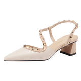 Zi Yan- -Pointed Rivet Thick Heel Sandals Women 2025 New Summer Baotou Shallow High Heels Women's Spring