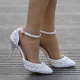 High-Heeled Sandals With Beaded Bracelets With Water Drill Sandals White Real Wedding
