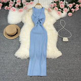 Zingj Sexy Round Neck Kink Solid Color Vest Knit Skirt Front And Back Two Wear Elastic Tight Wrap Hip