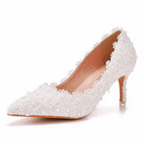 Cm Pointed Single Shoes Small Thin Heel Single Heel Single Shoe Tips Shoes Large Size Women's Shoes Lace Wedding Shoes Bridesmaid