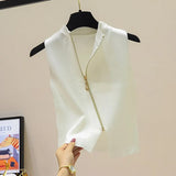 Summer Spring zipper Knit Tank Top Cami Korean Camisole Elastic Vest O Neck Solid Color New Slim Breathable Tops