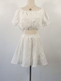 Queens Women 2 Pcs Suit Beach Bohemian White Off Shoulder Lace Splicing Tops Sexy Mini Boho Skirt Two Pieces