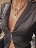 Chain Crop Top Turn Down Collar Sexy Long Sleeve Skinny Autumn 2022 Streetwear Office Lady Black Fashion New Year