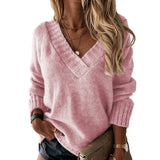 New Sweater Women's Autumn And Winter Solid Color V-Neck Long-Sleeved Knitted