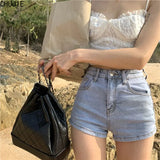 New High Waist Thin Denim Super Shorts Women's Summer Stretch Slim Long Leg Hot Shotes Fashion New Korean Hot