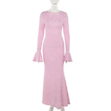 Pink Long Sleeve Floral Design Maxi Dress- Outfit