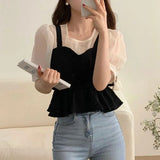 Zingj Chic Autumn And Winter French Gentle Square Collar Color Stitching False Two Texture Feeling Bubble Sleeve Shirt Jacket