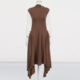 French Retro Style Dress 2025 New Semi-High-Collar Irregular Design Temperament High-End Dress Dress