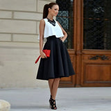 Fashion Women 2PCs Clothes Sets Sexy Sleeveless Crop Top and High Waist Solid Pleated Skirts Summer Sets for