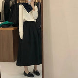 Preppy Style Wool Blends White Sweater Women Pullovers Fall Winter 2021 Color Block Sweater Knitted Sweater Loose