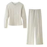 Double-Sided Cloth Body Round-Neck Long-Sleeved Head-Dressed Tight High-Waisted Straight Trousers Casual Suit