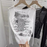Graffiti-Printing Mesh T-Shirt 2024 Vintage Spice Girls Slime Long-Sleeved Hooded Top