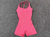 Backless Scrunch Sporty Tight Jumpsuit Raises Butt Playsuit Women Romper Summer Gym Fitness Short Overalls One Pieces