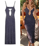 Blue Knit Cut Out Strappy Hook Midi Dress- Outfit