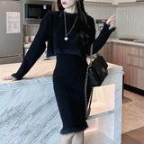 Autumn And Winter Women's Wear New French Long-Sleeved Knitted Sweater Blouse Half-Length Dress Skirt Suit Hip