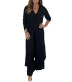 Zingj And Winter New Explosive Fashion Women's Clothing Open Cross Solid Color Casual Long Jacket Trousers Suit Women-Outfit