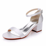 Cm Square Heel Sandals Shallow Mouth With Buckle Sandals Ivory White Silk Satin Cloth Bride White Sandals