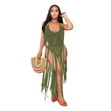 Zingj New Women's Long Tassel Hollow Knit One-Piece