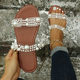 Version Of Large-Size Pearl Flat-Bottomed Flip-Flops Women Wearing Sweet Transparent With Flat And Cold