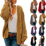 spring and autumn new thick needle twist knit cardigan women's mid-length solid color casual loose coat