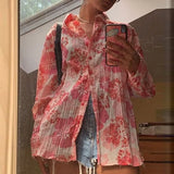 Vintage Women Shirt Button Long Sleeve Blouse Y2K Aesthetic Autumn Spring Clothes Streetwear Female Fashion Shirt