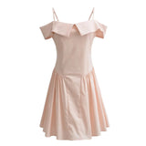 Spring New Sweet One Word Collar Sling Dress Sexy Back Chic Slim Short