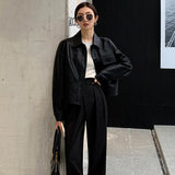 Cropped Leather Jacket Women Korean High Street Leather Blazers Women Vintage Streetwear Moto Bike Jacket Autumn 2023