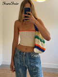 2022 Knitted Strapless Crop Top Women Summer Sleeveless Green Backless Bandage Y2K Tank Tops Corset Sexy