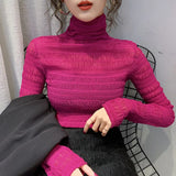 Women See Through Transparent Mesh Tops Long Sleeve Sheer Slim Ladies