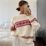 Fall Loose Round-Neck Striped Knitted