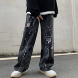 Y2k Black Baggy Jeans Men Women Fashion Harajuku High Waist Printed Denim Trouser Female Hip Hop Streetwear Wide Leg