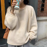 Zingj Casual Knit Sweater 2024 New Thick Needle Wide Soft Waxy Lazy Wind Jacket Female-Outfit