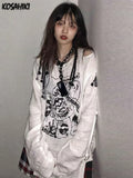 Gothic Skull Print Loose T Shirt Women Off Shoulder Long Sleeve Japanese Harajuku Thin T-shirt Korean Fashion Y2k
