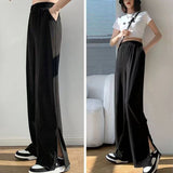 2022 Summer Women's Wide Leg Pants Korean High Waist Loose Casual Pants Woman Comfortable Cool Split Straight