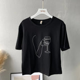 2021 Summer Abstract Character T-shirts Women Cotton Tops Tee Short Sleeve Printing