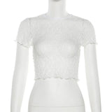 Summer Fashion Trend Women's New Round Neck Short Sleeve Mesh Net Open Umbilical Repair
