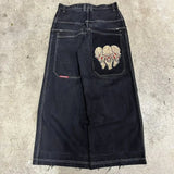 Dress Baggy Jeans Y2K Hip Hop Pocket Letter Retro Black Jeans Men's High Waist Wide Legs