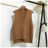 V-neck knitted vest women's sweater autumn and winter new Korean loose wild sweater vest sleeveless sweater