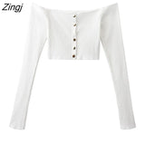 Sleeve Cardigans Women Korean Style Leisure Slim Female Cropped Tops All-match Slash Neck Sexy Single Breasted Fashion