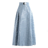 Denim Patchwork Sequin Skirt For Women High Waist Casual A Line Skirts Female Fashion New Clothing 2022 Spring