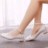 3 Cm Square-To-Head Single-Shoe With Single Shoe Spring And Autumn Lace Bridal Shoes For Pregnant Women's Wedding