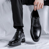 Zingj New Pointed British Simple Business Dress Leather Shoes Men's Lace-Up Casual Gentleman Joker Shoes