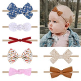 Set Floral Bows Solid Baby Headbands Dot Bowknot Elastic Cotton Hair Bands For Girls Nylon Princess Turban Hair