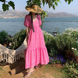 Zingj Shot Summer Dress New Retro Hollow Out Embroidery Short Sleeve Dress Deep V Bubble Sleeve Sweet