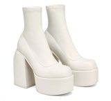 Blue Short Boots Women Thick And 2025 Spring And Autumn Cowboy High Heel Boots Frosted Leg Elastic Boots Large Size Women's