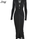 Side Split Pleated Evening Dress Women Sexy Slim High Waist Elegant Party Robe Bodycon Deep V Neck Bandage Ladies