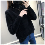 Women Candy Colors Sweaters Fashion Autumn Winter Warm Mohair O-Neck Pullover Long Sleeve Casual Female Jumper Knitted