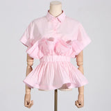 Zingj Summer New Fashion Lapel Flounces Splicing Design Sense Of Waist Show Thin Senior Sense Of Short-Sleeved Shirt