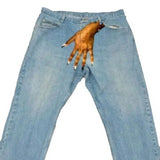 Is Weird, Dark Style, Palm Pattern, Printed Jeans, High Street Trend, Casual Wide-Legged Straight