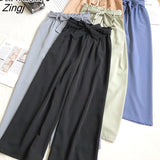 Korean Style Wide Leg Ankle Pants Women 2022 Spring Summer Black Blue Female Pants Bud High Waist Trousers